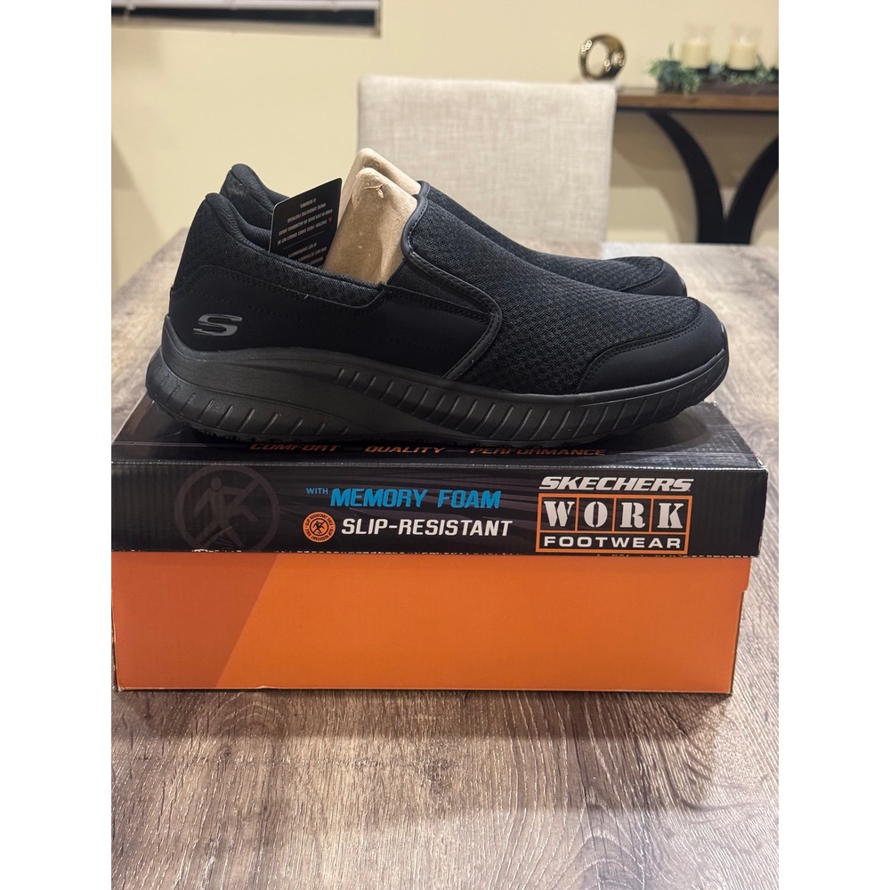 Skechers Work Men 13 Squad Chaos SR Urgran Slip Resistant Shoes Black 200273/BLK